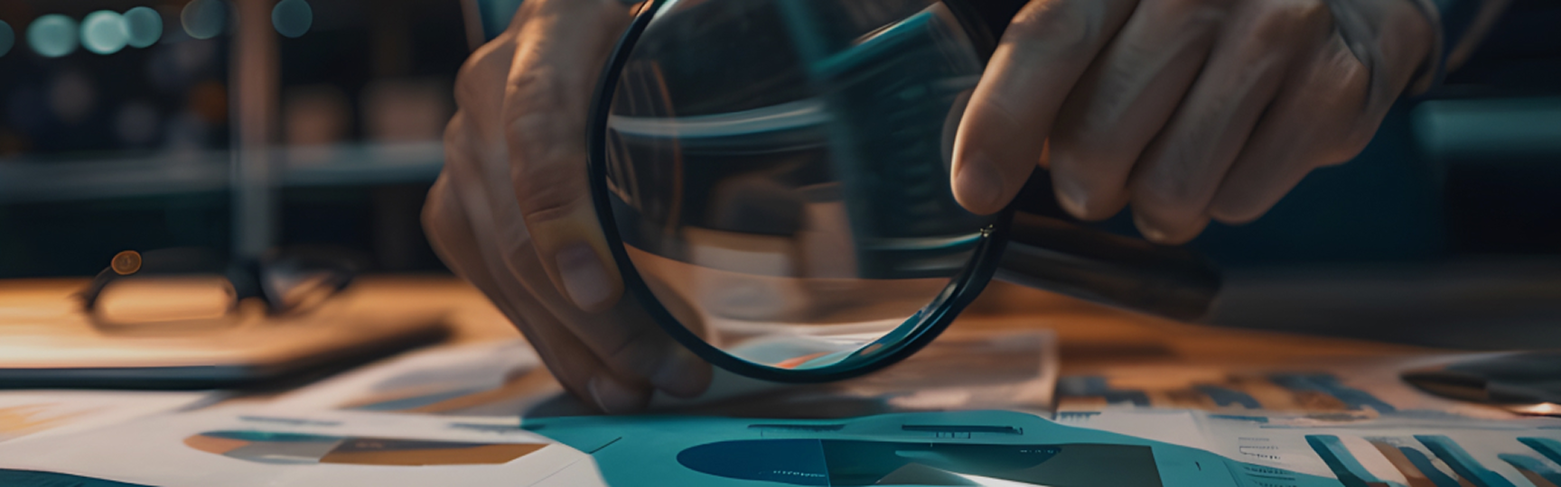 Two hands holding a magnifying glass