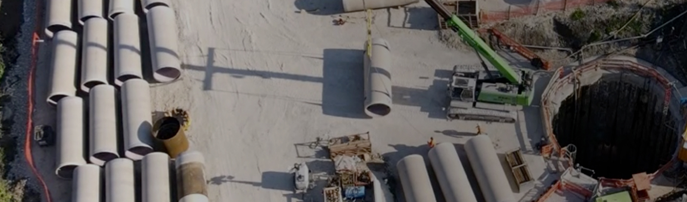 Construction site with exposed pipes